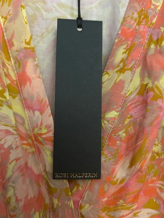 Kobi Halperin Pink and Mustard Floral Tie-Waist Long Sleeve Dress (name brand) - Picture 3 of 3